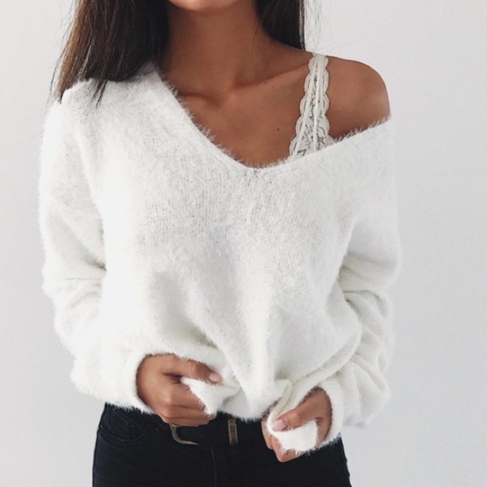 Fuzzy White Sweater